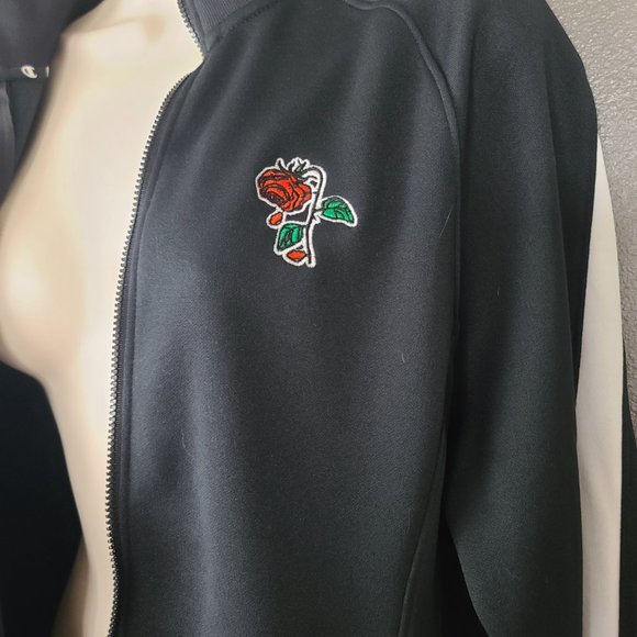 NWoT Petals & Peacocks Champion Black & White Rose Embroidered Track Jacket - Picture 7 of 9